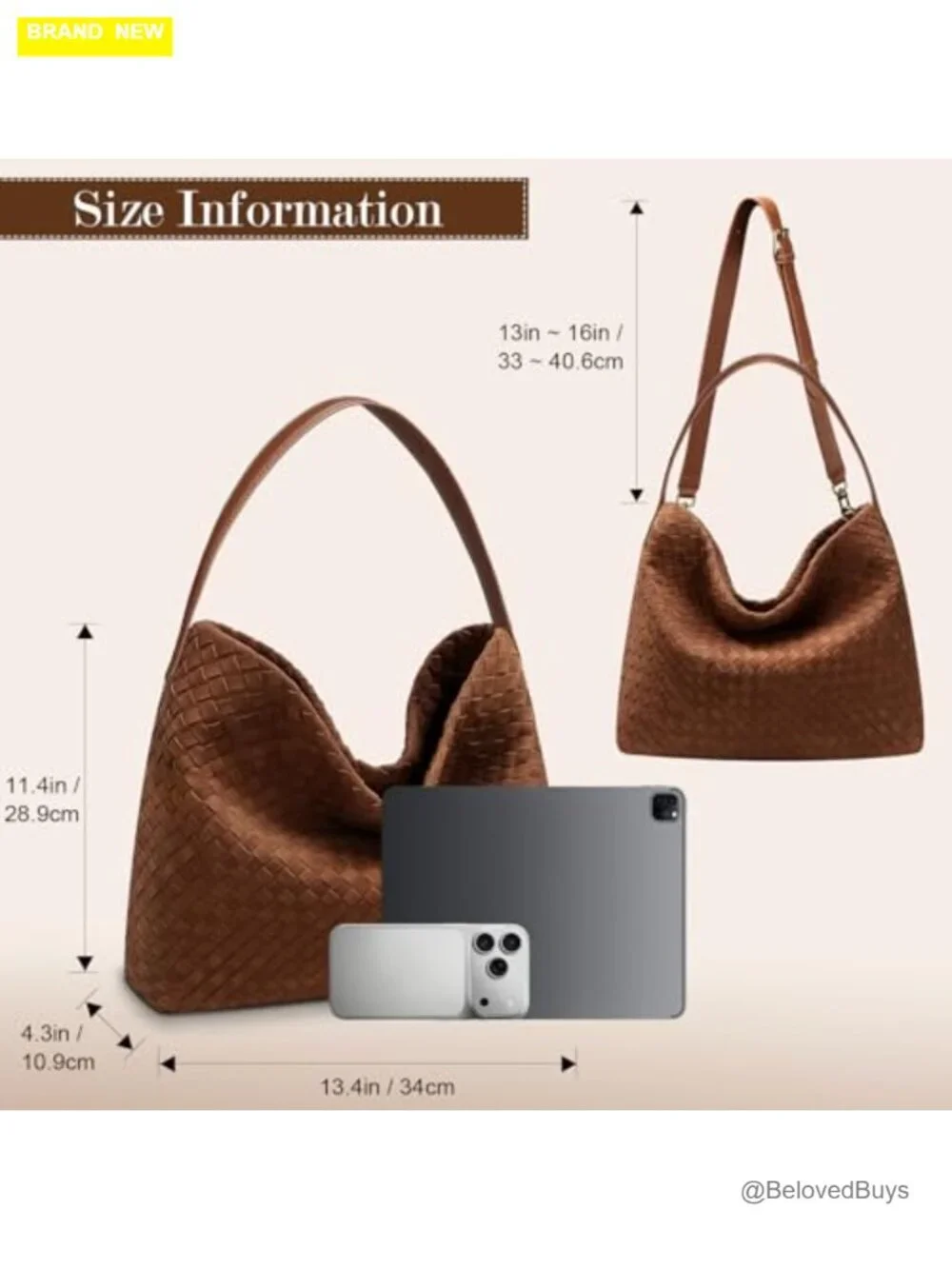 Faux Leather Woven Hobo Bag Shoulder Satchel Work Travel Tote